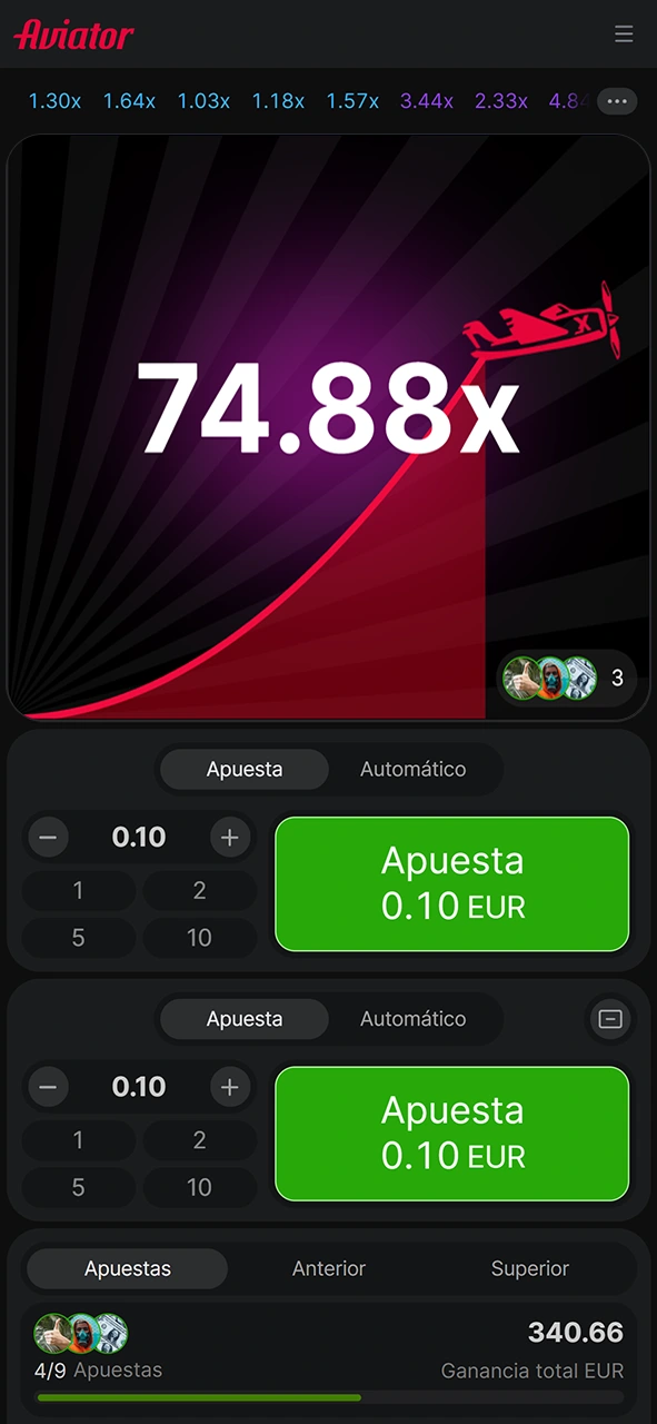 Screenshot des Aviator-Spielprozesses in LocoWin.