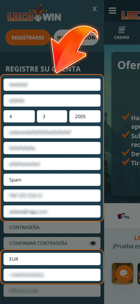 Vervollständigen Sie Ihre persönlichen Daten in LocoWin und wählen Sie EUR als Ihre Währung.