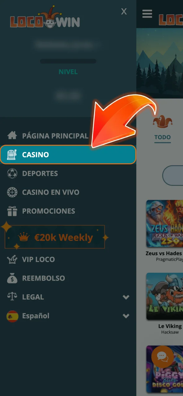 Öffne den Casino-Bereich auf LocoWin.